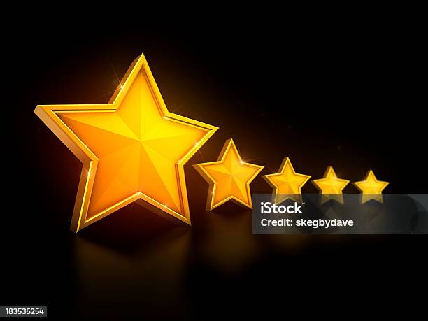 Five Stars In A Line On Black Stock Photo - Download Image Now - Star Shape, Five Objects, Number 5