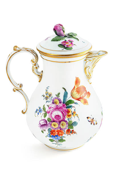 antique biedermeier (time 1815-1840) coffee pot with roses tulip butterfly