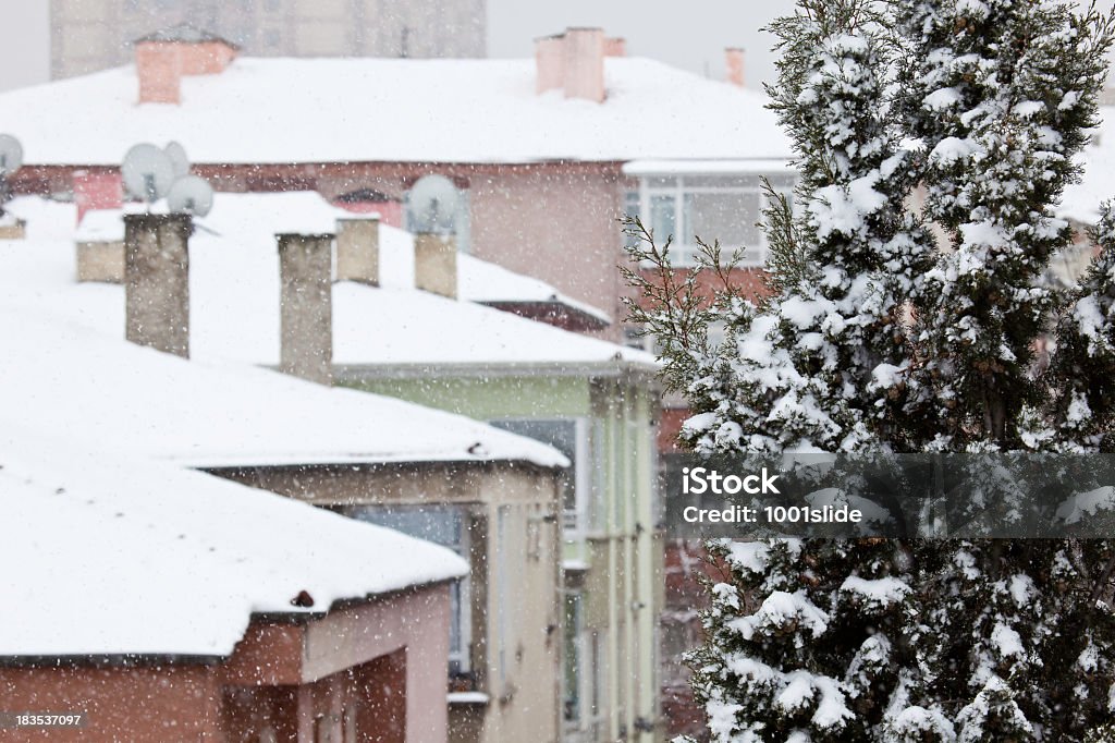 chimney- pine tree, City Life and Snowing Ankara - Turkey Stock Photo