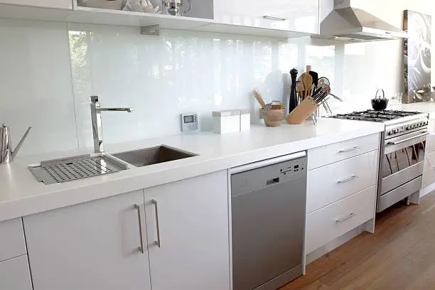 "Contemporary Kitchen, with glass splash back"