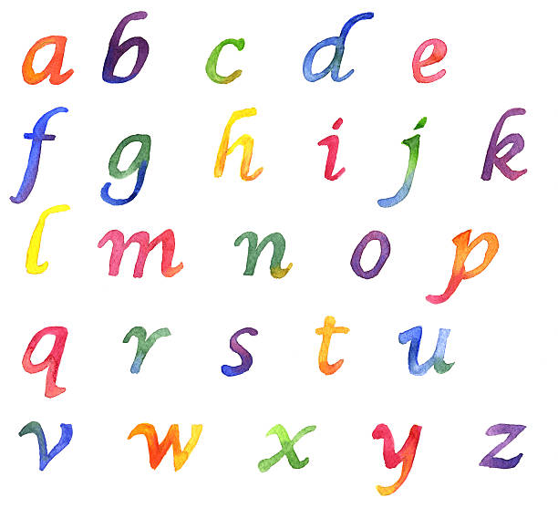 акварельные alphabet--lower случае - letter b letter a letter c letter y stock illustrations