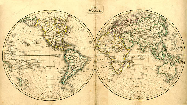 빈티지 지도 세계 - map world map globe old stock illustrations