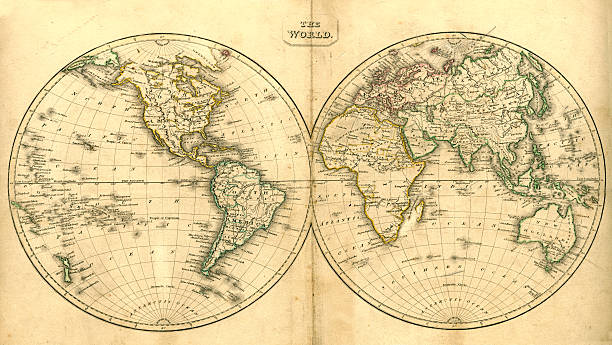 vintage, mapa świata - map world map globe old stock illustrations