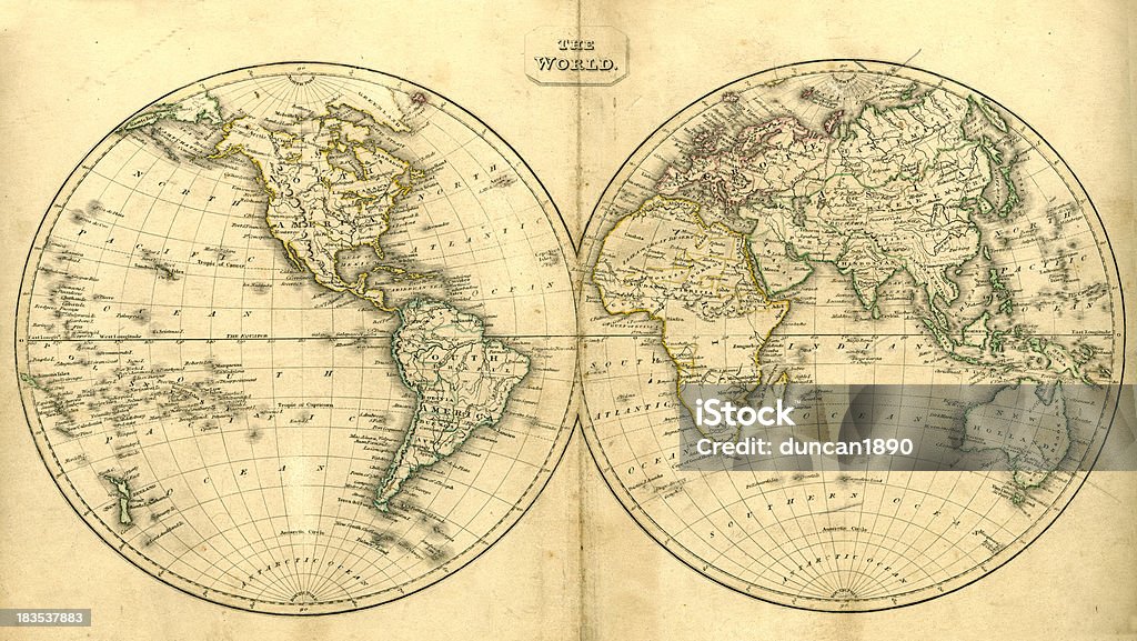 Vintage Map of the World Vintage map of the world from 1837 World Map stock illustration