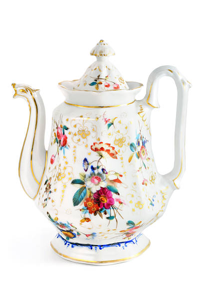 antiguidade biedermeier (tempo 1815-1840) bule de café com flores na cabeça de animal - schneerose imagens e fotografias de stock