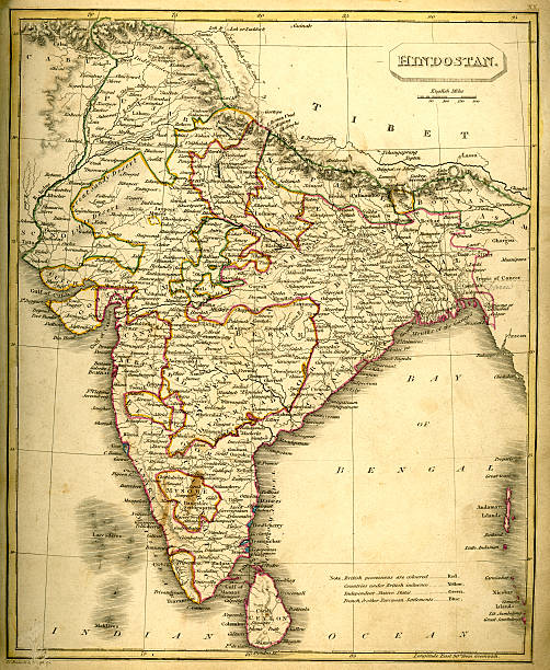 ilustraciones, imágenes clip art, dibujos animados e iconos de stock de antquie mapa de la india - india map cartography sri lanka