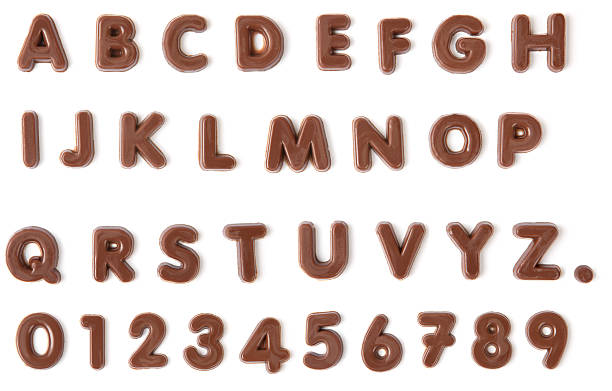 alfabeto de chocolate com traçado de recorte - three dimensional shape alphabetical order alphabet text - fotografias e filmes do acervo