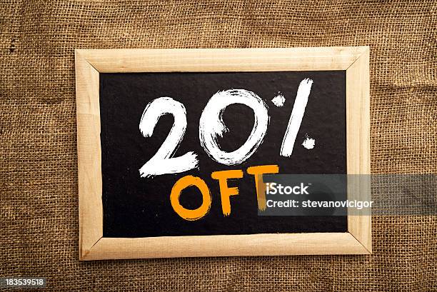 Twenty Percent Off Stock Photo - Download Image Now - Badge, Chalkboard - Visual Aid, Coupon