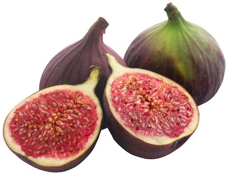 Figs isolated on white. Ripe fresh fig half Clipping Path