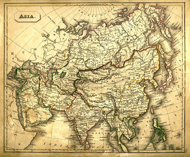 Antquie Map of Asia Vintage map of Asia fron 1837 world map china saudi arabia stock illustrations