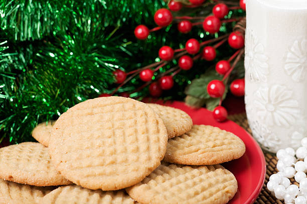 istock Cookies with Milk and Christmas Decorations 183540299