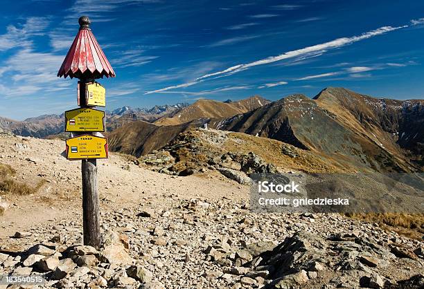 Signpost In The Mountains Stock Photo - Download Image Now - Autumn, Blue, Carpathian Mountain Range