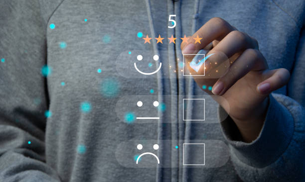 Users rate their service experience on the online application for a customer satisfaction survey concept