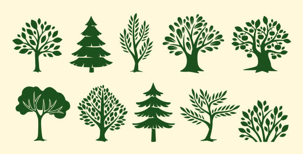 stockillustraties, clipart, cartoons en iconen met set of trees icons vector - boom