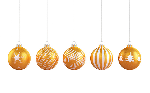 3d Render Orange Christmas Balls Ornament, Christmas, Celebration, Noel Concepts, Clipping Path (close-up)