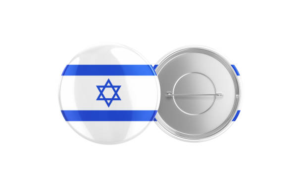 3d Render israel Flag Badge Pin Mocap, Front Back Clipping Path, It can be used for concepts such as Policy, Presentation, Election.