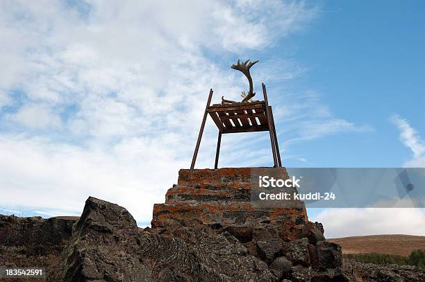 Iceland Chair With Moose Antlers At Reykjahlíð Stock Photo - Download Image Now - Chair, Europe, Forest