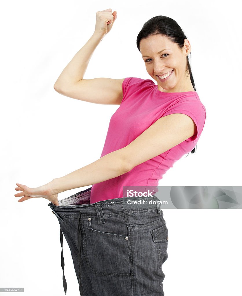 Joven mujer feliz la pérdida de peso - Foto de stock de Abdomen libre de derechos