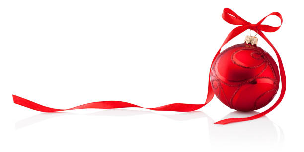 istock Christmas red decoration bauble with ribbon bow isolated on white background 1835457898