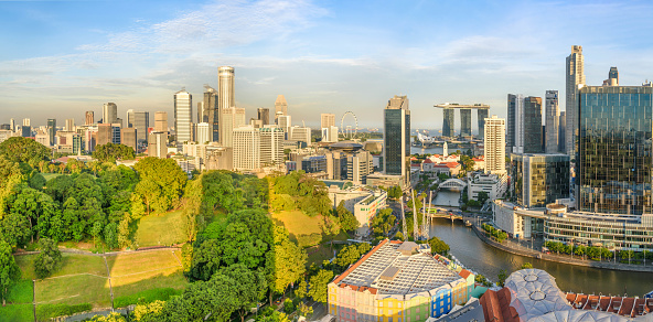 Aerial View of the Silom District of Bangkok City Skyline Bangkok Thailand