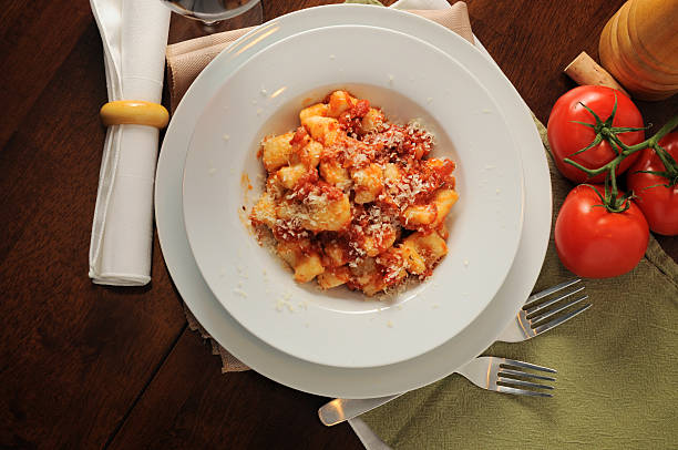 Gnocchi with simple tomato basil sauce stock photo