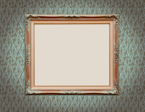 Blank photo frame on patterned wall paper.More object images: