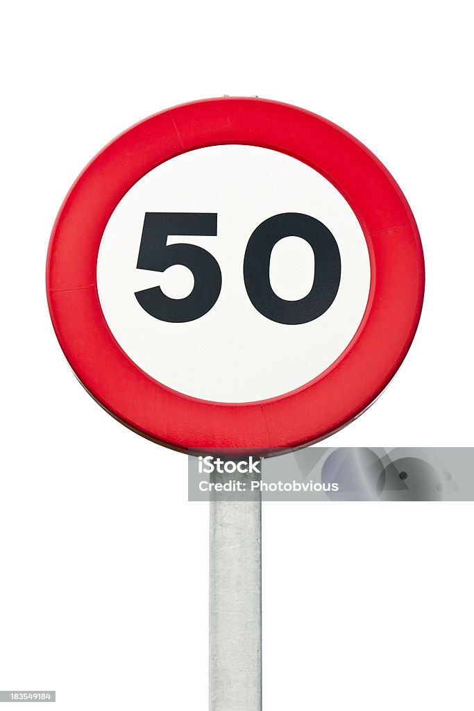 Limite di velocità di 50 km/h. roadsign - Foto stock royalty-free di Bianco