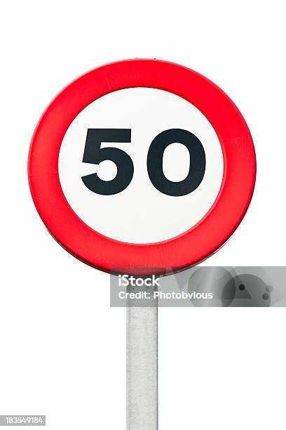 Limite Di Velocità Di 50 Kmh Roadsign - Fotografie stock e altre immagini di Bianco - Bianco, Cerchio, Colore nero