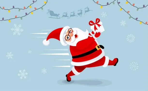 Vector illustration of Santa Claus Ensuring Timely Delivery of Christmas Presents