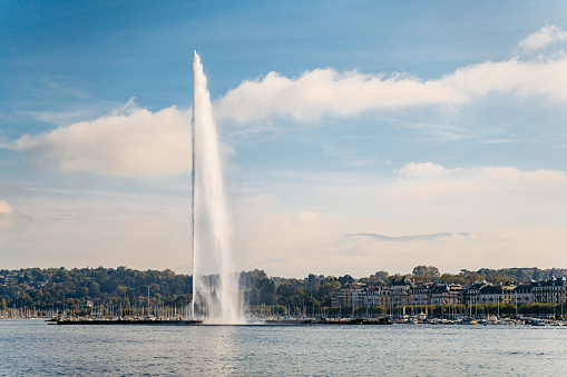 The Geneva Water Fountain (Jet d'Eau) in Switzerland.