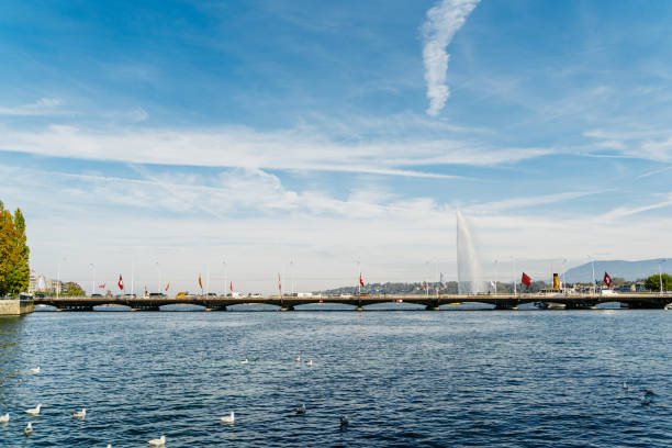 istock Geneva Water Fountain (Jet d'Eau) And Mont Blanc Bridge 1835515193