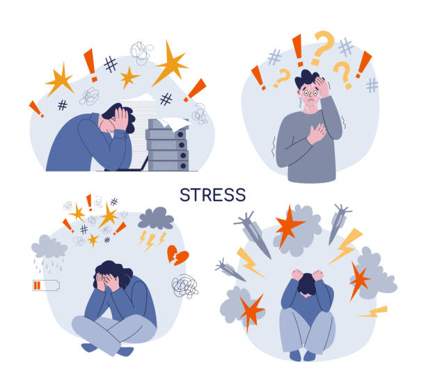 illustrations, cliparts, dessins animés et icônes de des personnes entourées de différentes causes et effets du stress - bomb exploding vector problems