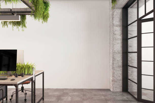 Large blank white wall in eco-friendly office