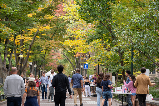 Philadelphia, USA - October 27, 2023. People walking in the campus of University of Pennsylvania in Autumn, Philadelphia, USA