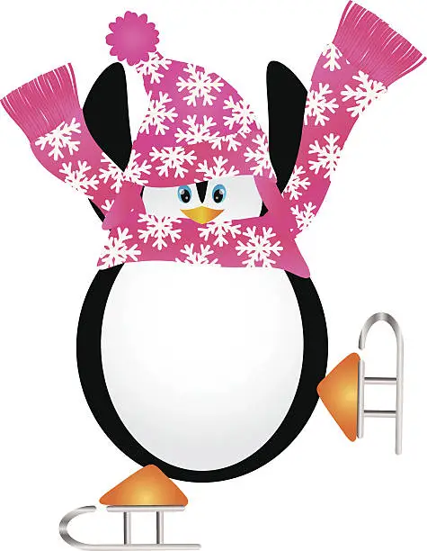 Vector illustration of Penguin Skating Pirouette Vector Illustration