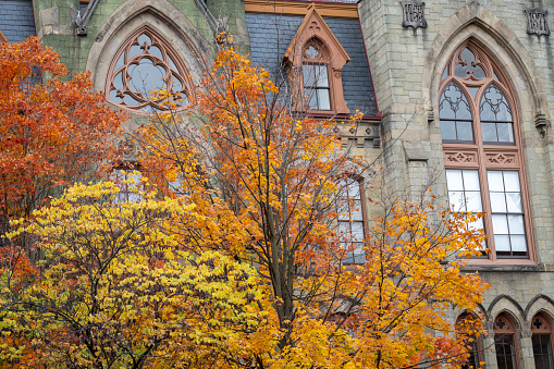 Philadelphia, USA - October 27, 2023. Colleger Hall in the campus of University of Pennsylvania in Autumn, Philadelphia, USA