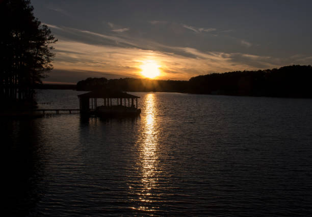 The sun sets over a part of Lake Gaston on a Autum afternoon