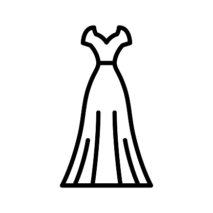 Dress line icon. Evening and cocktail black dress. Woman clothing. Silhouette apparel. Wedding dress Vector illustration.