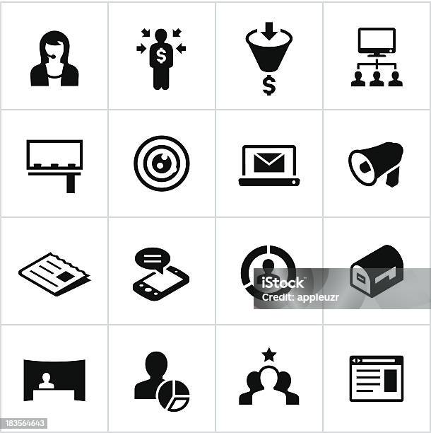 Noir Icônes De Marketing Direct Vecteurs libres de droits et plus d'images vectorielles de Icône - Icône, Panneau d'affichage, Courrier publicitaire