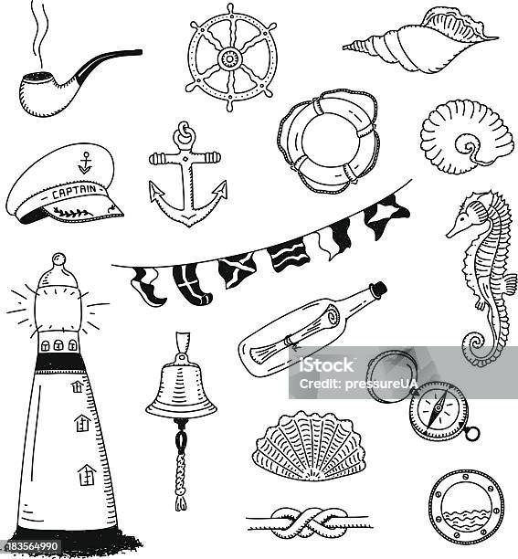 Sea Vector Doodle Collection Stock Illustration - Download Image Now - Adventure, Anchor - Vessel Part, Animal Shell
