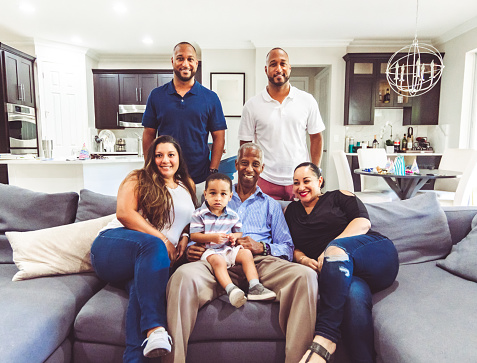 African American Latin mixed family at home