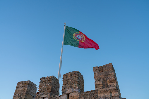 Monsaraz, Portugal - 23 March, 2022: the historic castle and whitewashed houses in the picturesque village of Monsaraz