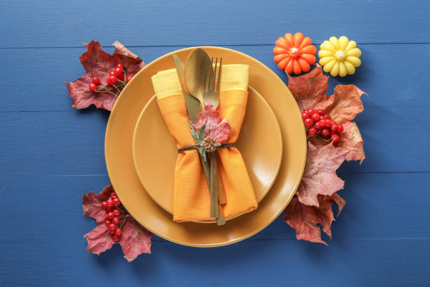 istock Thanksgiving day. Beautiful table setting and autumn decoration, flat lay 1835684389