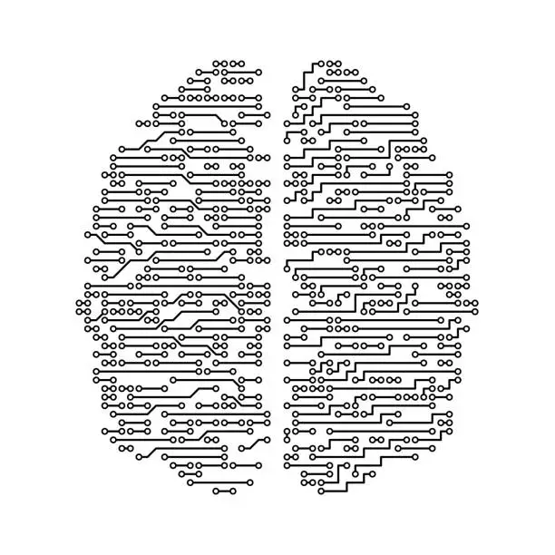 Vector illustration of Digital illustration of a circuit board in the shape of human lungs.