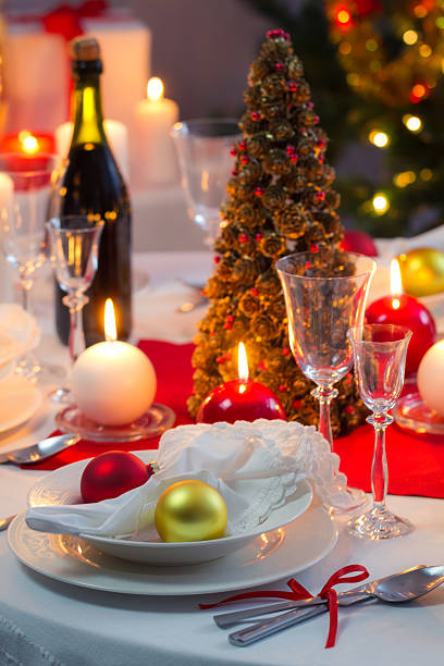 istock Candlelight on a table decorated beautifully for Christmas 183571440