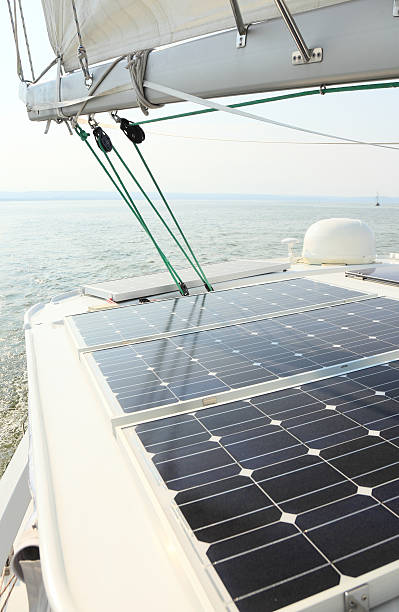 istock Solar Panels charging batteries aboard sail boat 183572899