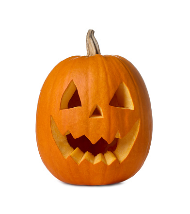 Carved pumpkin for Halloween isolated on white