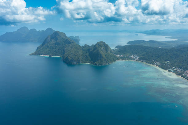 Aerial view of Seven Comandos beach with Bacuit Bay