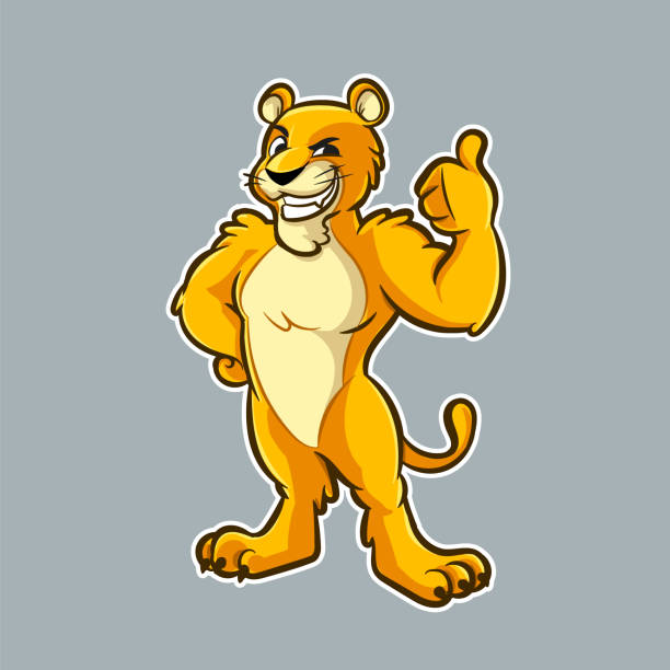 maskotka puma kreskówka z dobrą ręką - tiger pointing vector cartoon stock illustrations