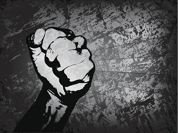 Fist grunge Vector fist with grunge background - eps 10 with blends and gradient mesh concrete silhouettes stock illustrations